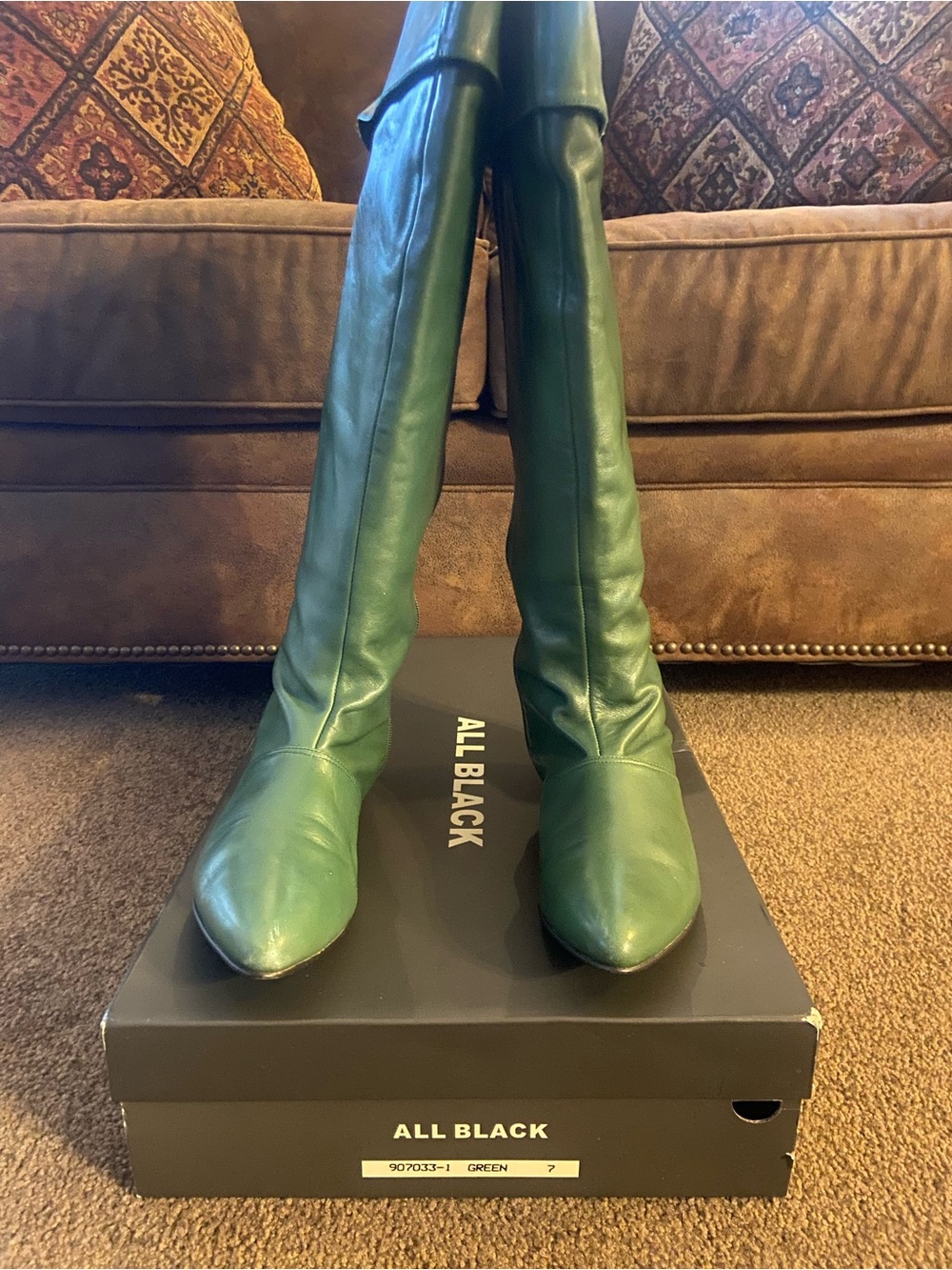 Anthropologie Green Leather Over-the-Knee Boots (ALL BLACK LINE)